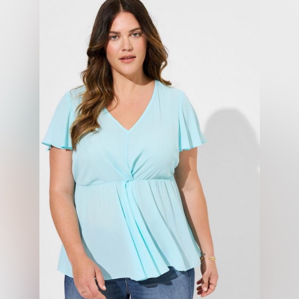 Torrid Georgette Twist Surplice Flutter Sleeve Bl… - image 1